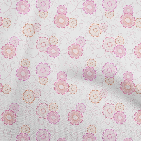oneOone Cotton Cambric White Fabric Floral Fabric For Sewing Printed Craft Fabric By The Yard 56 Inch Wide