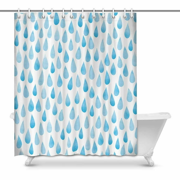 YUSDECOR Watercolor Rain Drops Stylized Blue Raindrops Home Decor Waterproof Polyester Fabric Shower Curtain Bathroom Sets 60x72 inch