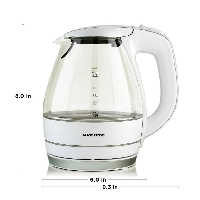 Ovente Electric Hot Water Portable Glass Kettle with Filter 1.5Liter White  KG83W