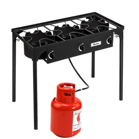 ROVSUN Portable 3 Burners Propane 225,000-BTU Outdoor Camp Stove w/Adjustable (Best Propane Stoves For Heating)