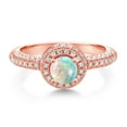 thumbnail image 2 of Gem Stone King 18K Rose Gold Plated Silver White Opal and White Moissanite Engagement Ring for Women (1.06 Cttw, Round Cabochon 5MM, Available in Size 5, 6, 7, 8, 9), 2 of 6