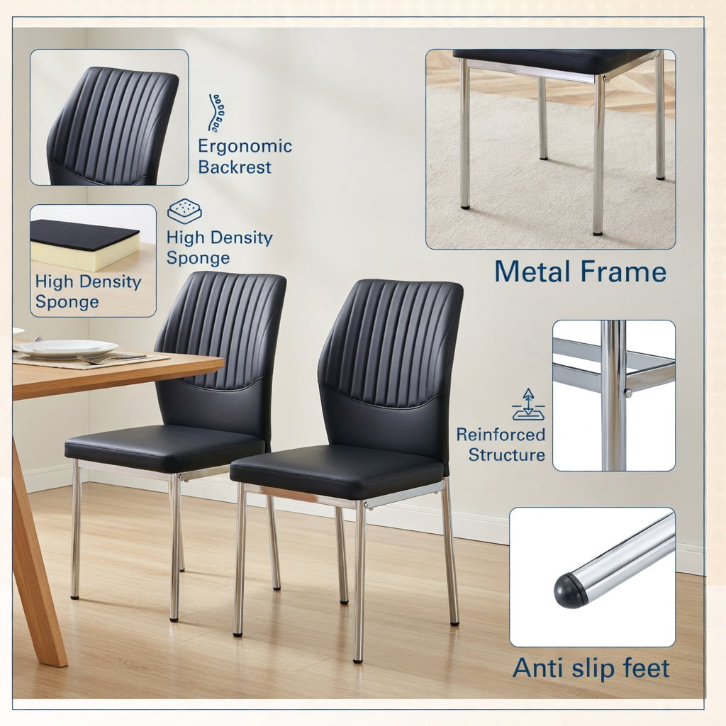 Hommoo 4-Pack Modern & Silver PU Dining Chairs, Ergonomic 36.7 in Height, High-Density Foam Cushion, Light Luxury Design for Dining Room, Office & Commercial Spaces, Black