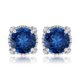 thumbnail image 1 of JeenMata Pendientes de Zafiro Azul de Talla Redonda de 3,5 Quilates, Piedra Natal de Septiembre, con Halo Milgrain en Oro Blanco de 18 K sobre Plata, 1 of 6
