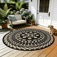 thumbnail image 6 of 5*5ft Round Outdoor Rug Circle Outside Area Rug Boho Reversible Patio Rug Plactic Straw Rug for Patios,Deck,Picnic,Beach,Trailer,Camping,Black&Beige, 6 of 10