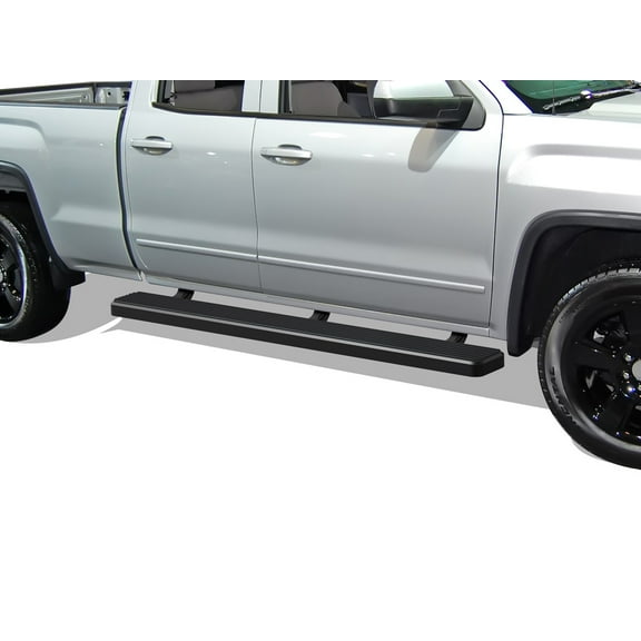 APS Running Boards 6in Matte Black Compatible with Chevy Silverado GMC Sierra 2007-2018 Double Extended Cab & 2500 3500 2019 (Exclude 07 Classic) Stainless Steel (Nerf Bars Side Steps)