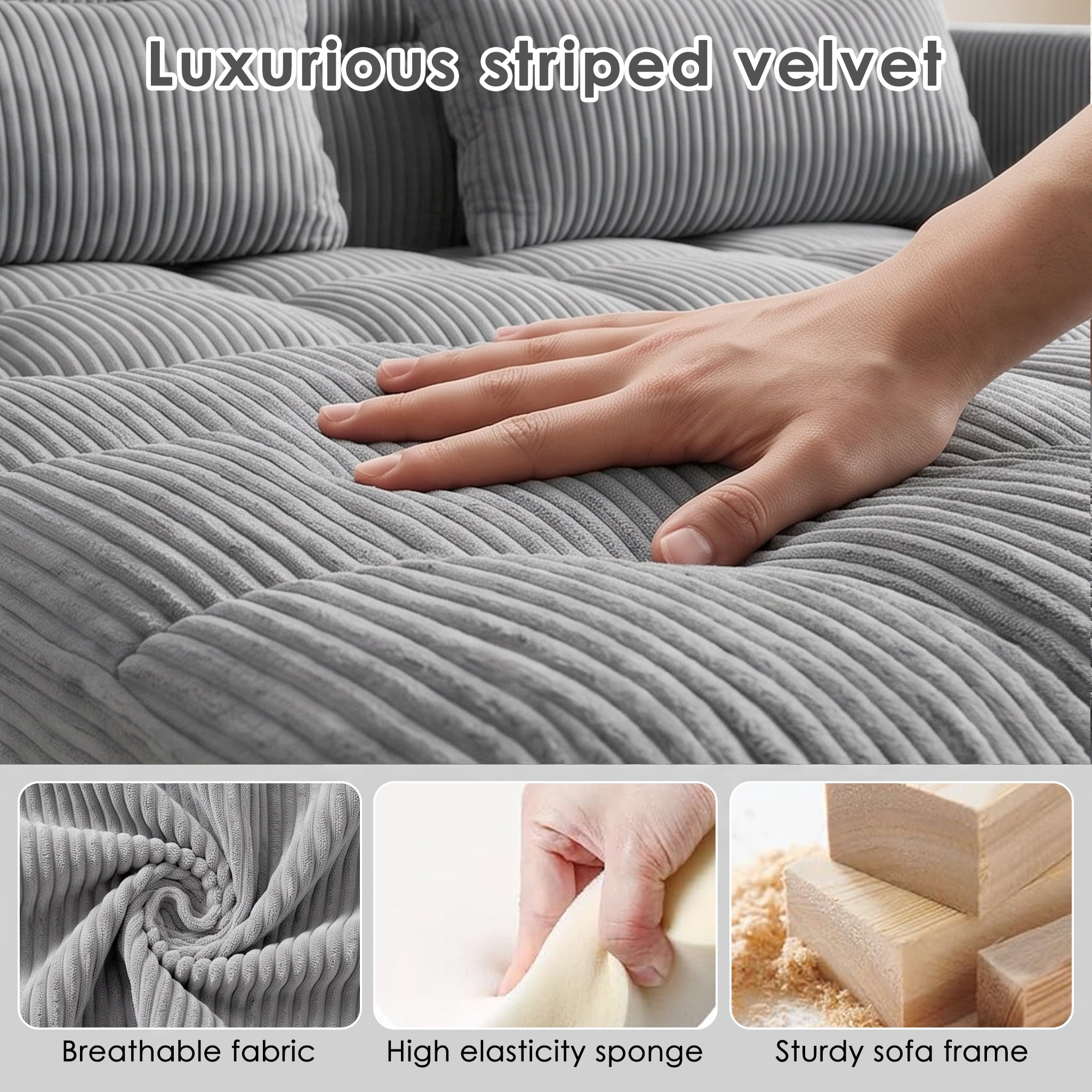 ShiKeyi 54" Corduroy Convertible Sofa Bed, 3 in 1 Pull Out Sleeper Sofa, Loveseat Couch with Storage Pocket, Light Gray