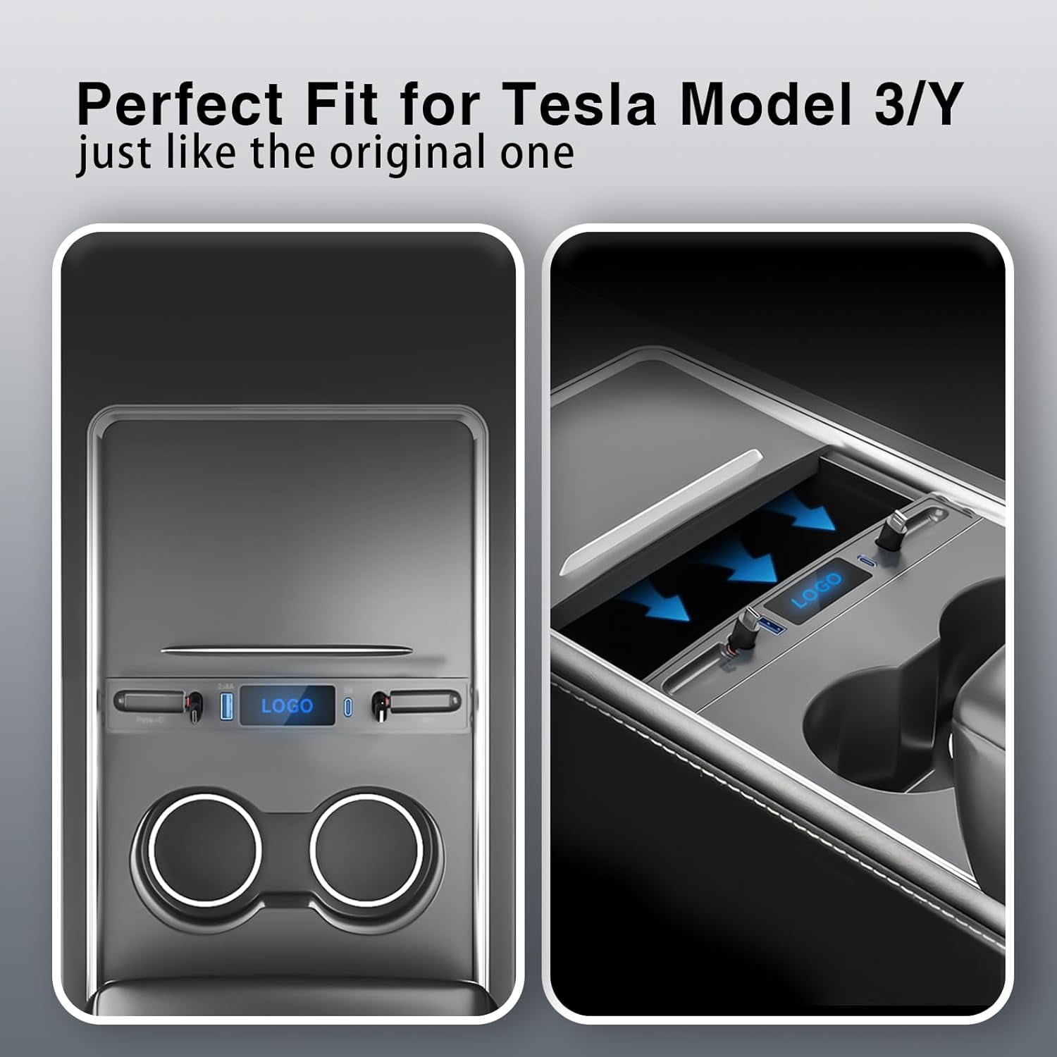 Car USB Charger for Tesla Model 3 Model Y 2024 2023 2022 2021, Upgrade Touch Switch Model 3 Model Y USB Hub with Retractable Cable for Tesla Interior Accessories (Not fit Model 3 2024 Highland)