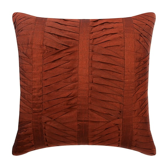 Cushion Covers, Rust Pillows Cover, Textured Pintucks Pillows Cover, 18x18 inch (45x45 cm) Cushion Covers, Square Silk Pillowcase, Modern Throw Pillow Covers, Striped - Rusty