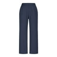 thumbnail image 6 of Moxiu 2025 Womens Linen Pants Elastic High Waist Straight Leg Lounge Palazzo Pant Casual Slacks Summer Trouser with Pockets Navy,M, 6 of 6