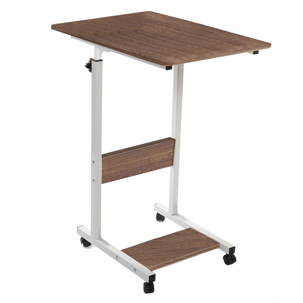 Smorebuy Mobile Sofa Side Table, Height Adjustable CShape Rolling Snack End Table with Storage