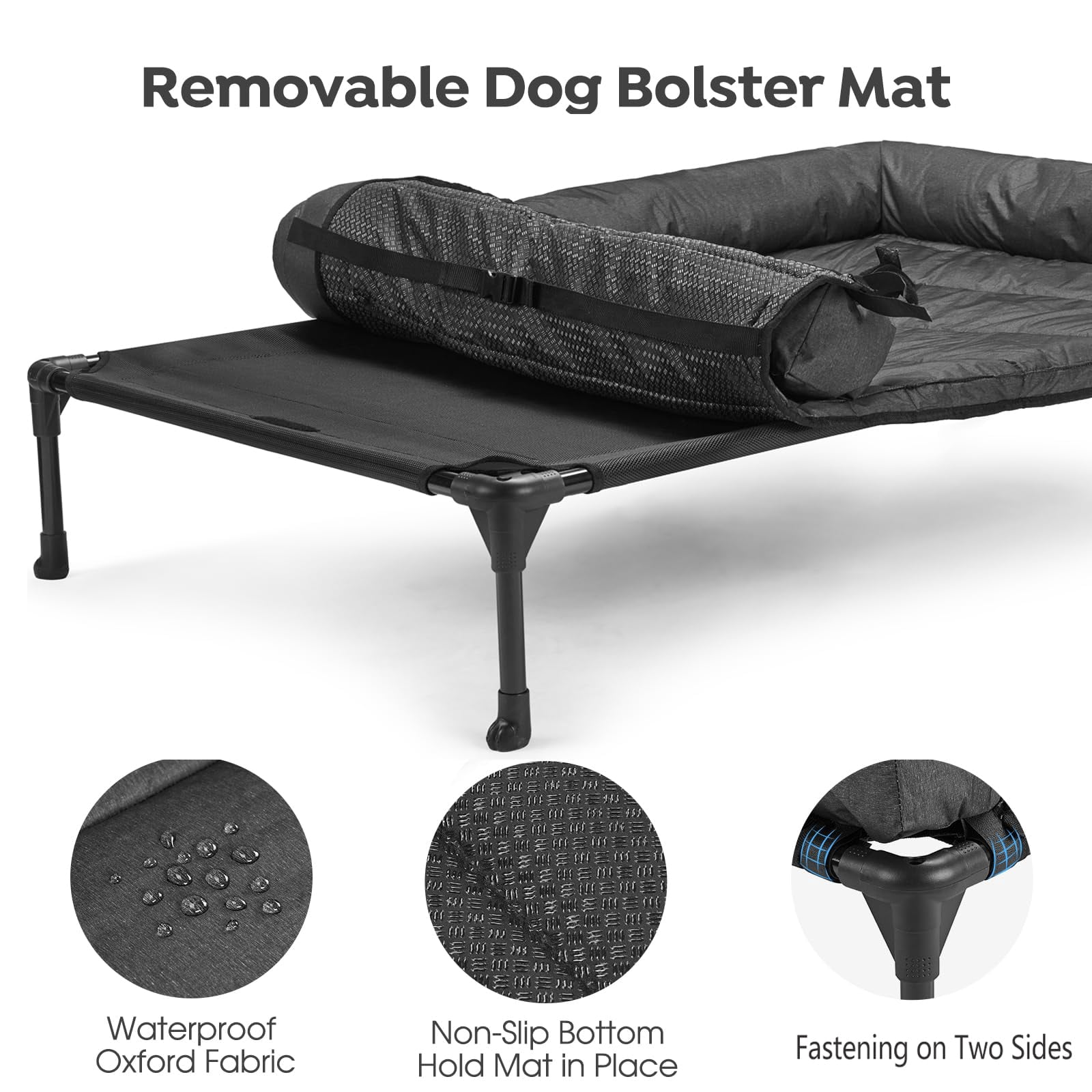 Elevated Dog Bed Add Removable Waterproof Bolster Cushion Mat  Raised Pet With Breathable Teslin Mesh No-slip Feet Sofa For Indoor Outdoor Medium Black Cwc2331b