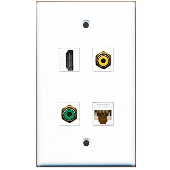 RiteAV - 1 Port HDMI 1 Port RCA Yellow 1 Port RCA Green 1 Port Cat6 Ethernet White Wall Plate