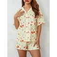thumbnail image 5 of Women’s 2 Piece Pajamas Set Short Sleeve Print Button Down Shirt + Shorts Set Loungewear, 5 of 10