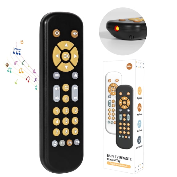 Orzbow Baby Remote Control Toy for 6 Month with Silicone Teether Cover, TV Remote Toy with Realistic Light and Sound for Infant Play Remote Musical Toys,Black