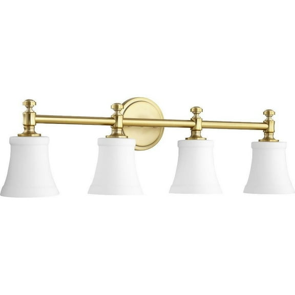 Palmerston Broadway 4 Light Bathroom Light in Style 30 inches Wide By 9 inches High-Aged Brass Finish-Satin Opal Glass Color Bailey Street Home
