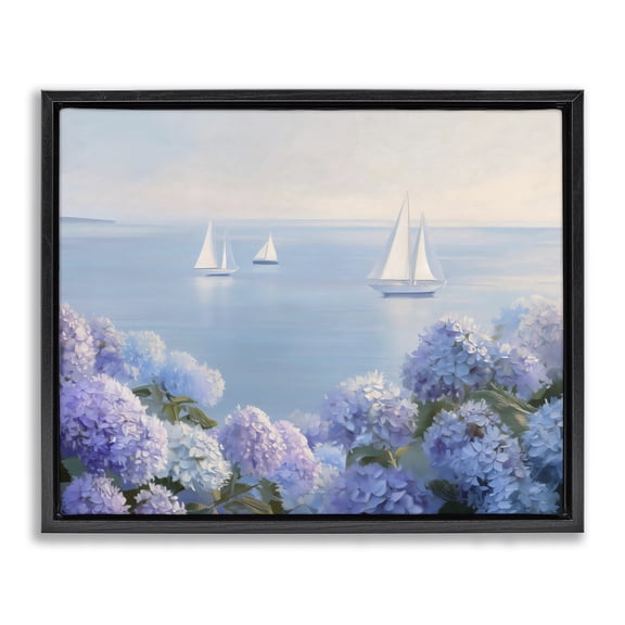 Stupell Industries Shabby Chic Sailboats & Hydrangeas at Sea Black Floating Frame Canvas Art, 21 x 17, by LSR Design Studio