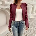 thumbnail image 2 of Zpanxa Women's Vegan Leather Biker Jacket Short Cropped Motorcycle Style Hoodless Long Sleeve Outerwear, 2 of 7