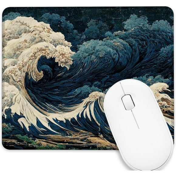shiyou-Great Wave in Japanese Style Mouse Pad,Square Waterproof and Non-Slip Rubber Base Mousepad,Suitable for Computer Desk Wireless Mouse 9.5 x 7.9 Inches