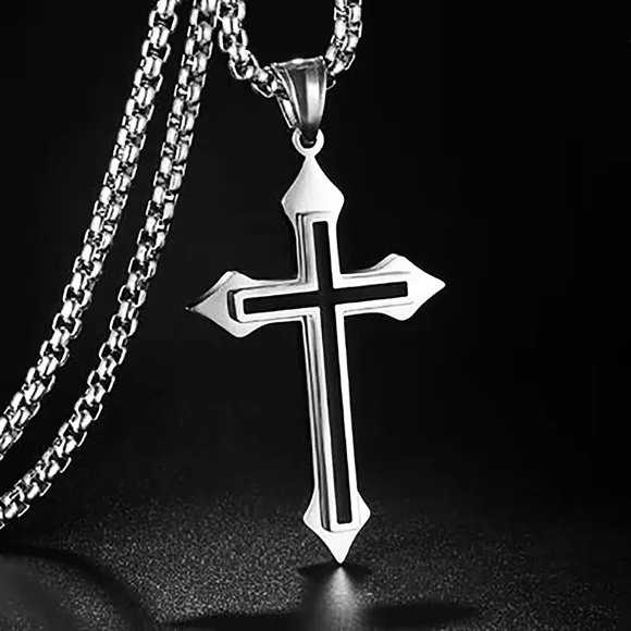 Men's Silver Cross Stainless Steel Pendant Necklaces Birthday Punk Jewelry Gifts
