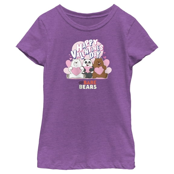 Girl's We Bare Bears Happy Valentine's Day Hearts  Graphic Tee Purple Berry X Large