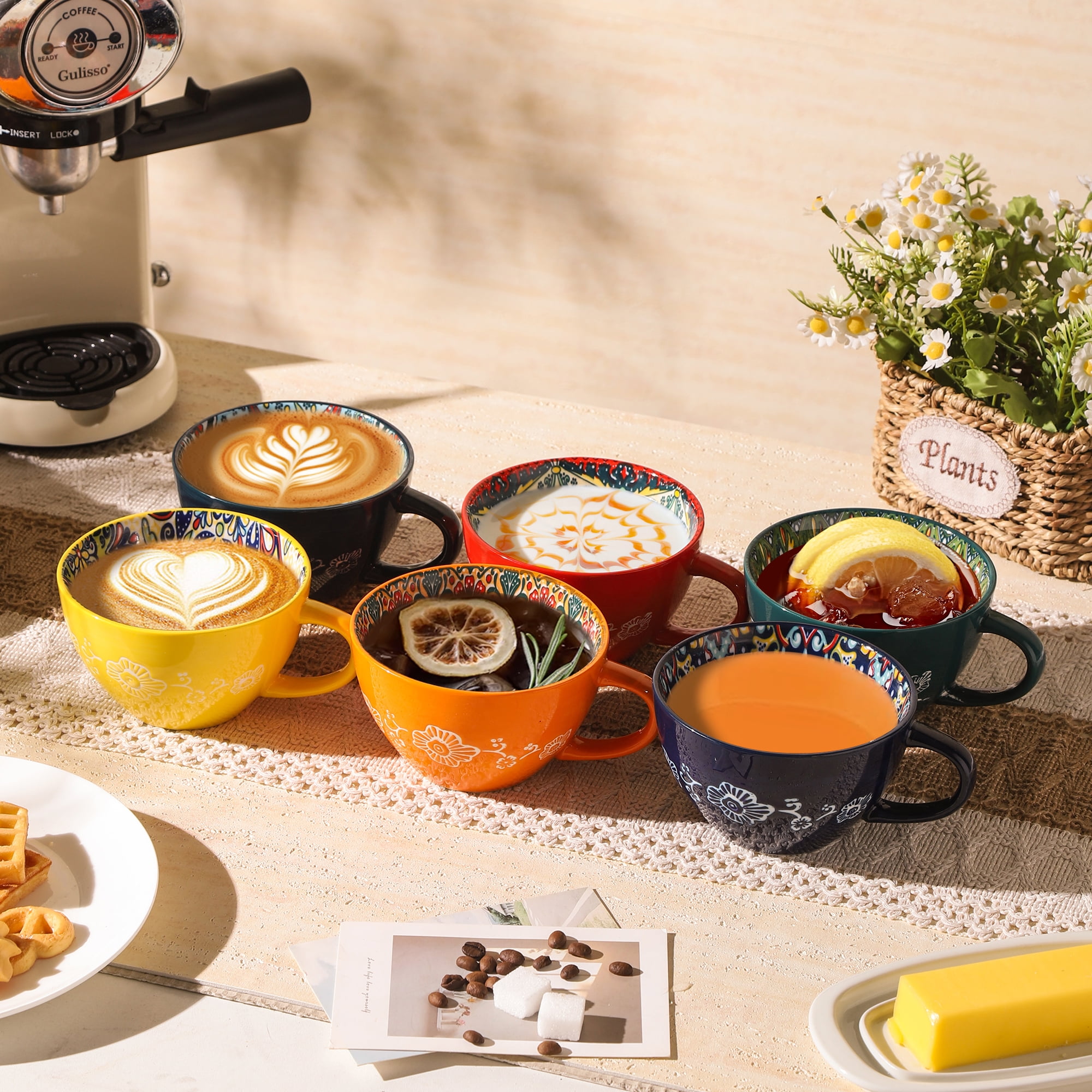 Coffee Mug Set of 6, 14 oz Coffee Mug Ceramic with Handle, Porcelain Tea Cups Set, 6 Pcs Coffee Cups for Cappuccino, Latte, Espresso, Microwave & Dishwasher Safe, Ideal Gift for Your Love