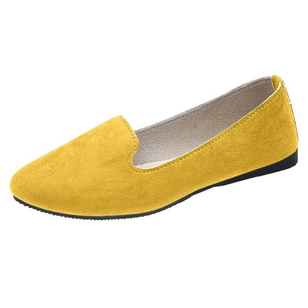 NIEWTR Flats Loafers Comfortable Loafers Round Toe Slip-On Shoes Classic Casual Driving Penny Loafers Dress Shoes (8 Yellow)