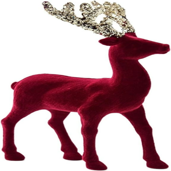 1pc Christmas Retro Reindeer Figurine Red Flocking Standing Deer Decorations, Indoor Decorative Ornaments for Kitchen Mantle Shelf Office Home Décor