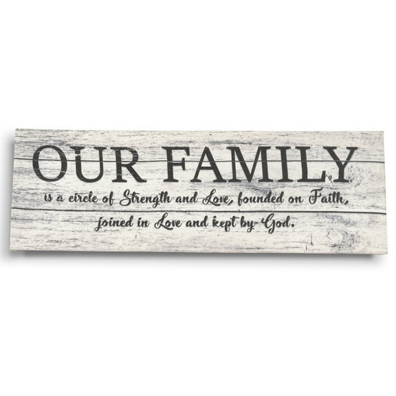 Inkdotpot Stretched Canvas Quotes Wall Art Decor, Our Family Is A Circle Of Strength; Founded On Faith, Joined In Love Kept By God, Together Forever Wall Decor- 6 x 17 Rustic Wall Art Sign