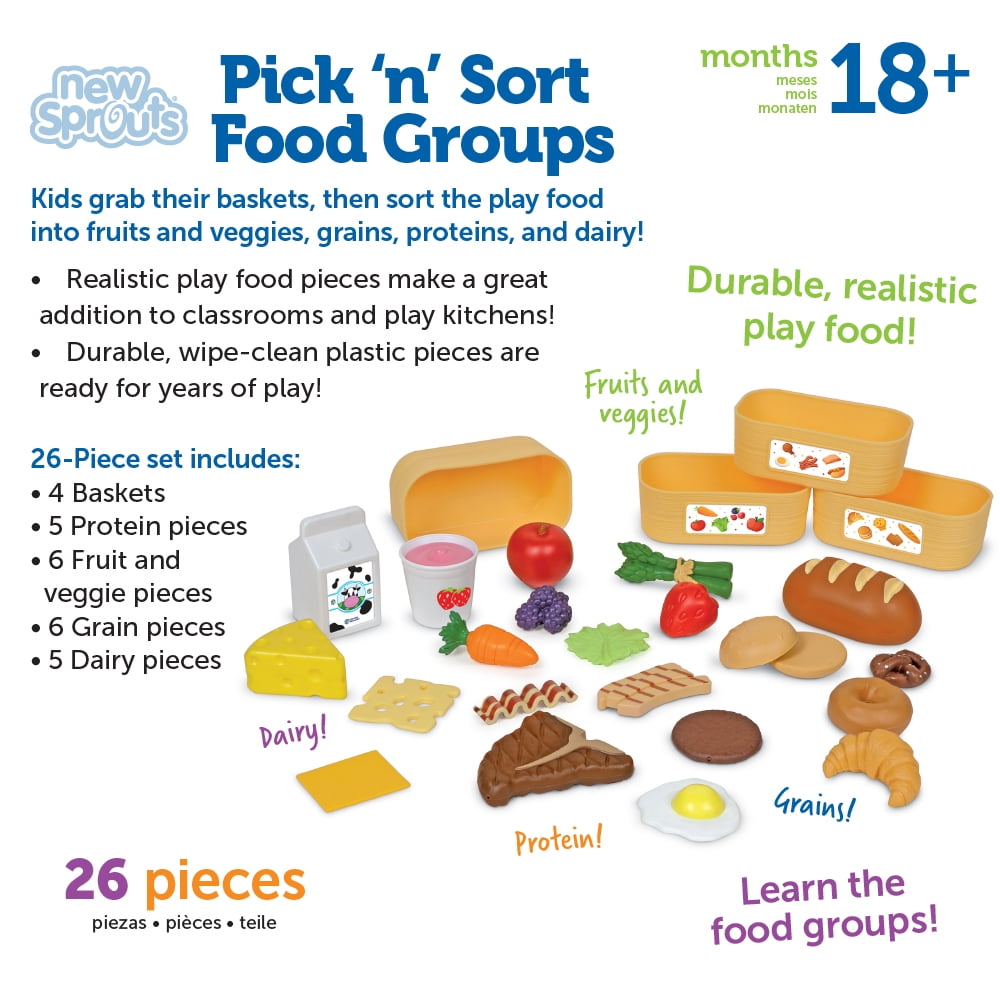 Learning Resources New Sprouts Pick ‘n’ Sort Food Groups, 26 Pieces, Play Food, Ages 18 Months+