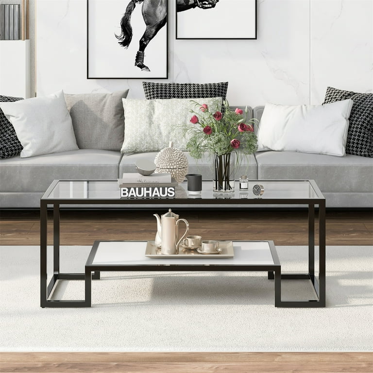 Minimalist Glass Coffee Table Modern Rectangular Center Table