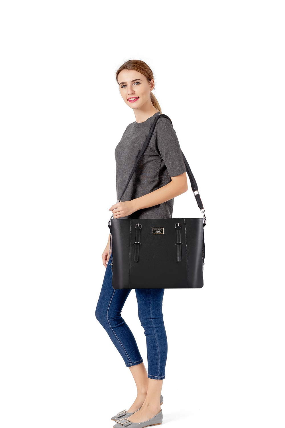 Mosiso Laptop Tote Bag (Up to 15.6 Inch) Water Resistant PU Leather Large Capacity with Padded Compartment Business Work Office Shoulder Briefcase Handbag Compatible MacBook & Notebook