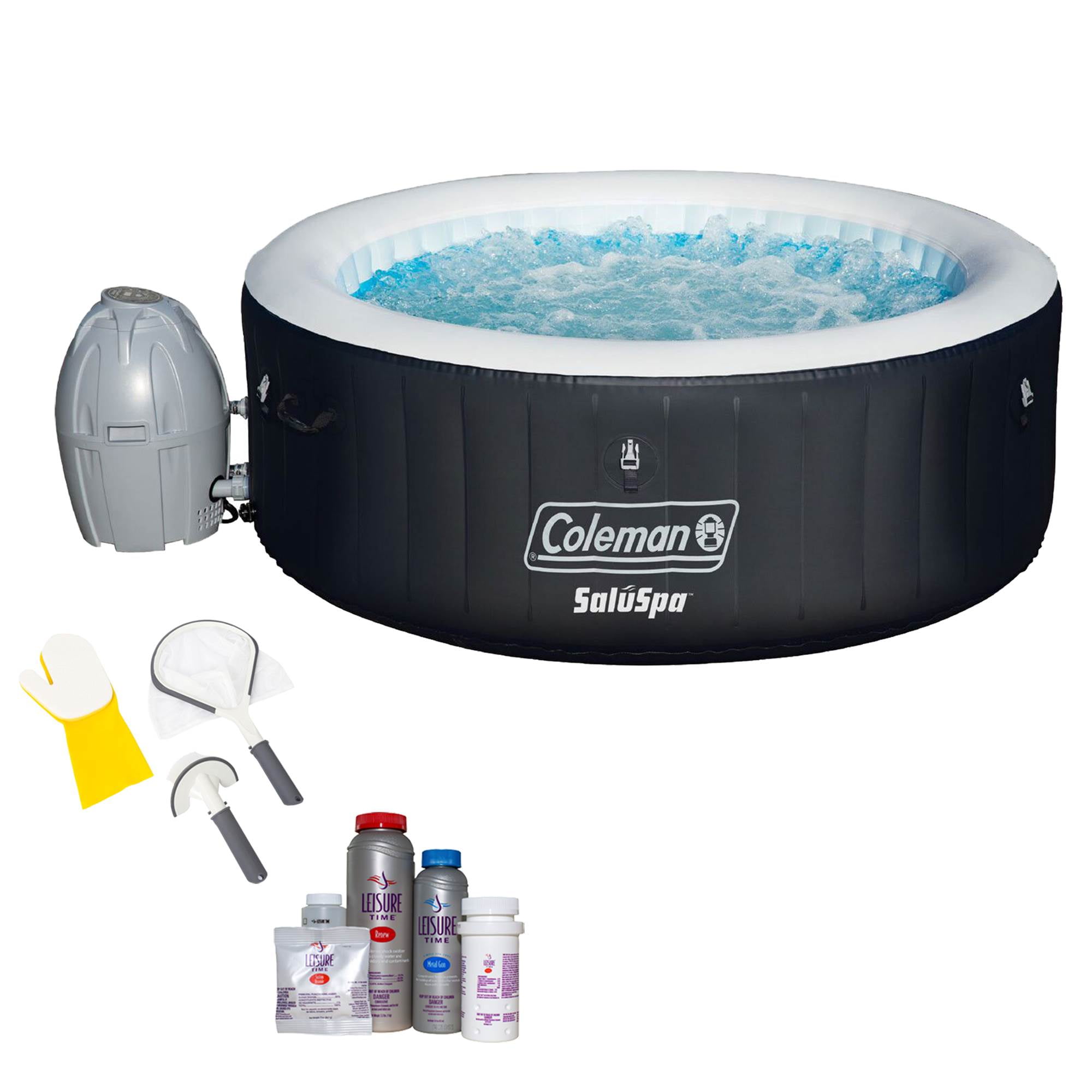Coleman SaluSpa 4 Person Inflatable Spa with Cleaning Tool Set and