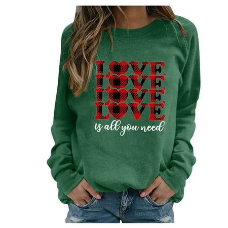 

Women Casual Long Sleeve Valentine Printing O-Neck Tops Shirt Blouse Pullover black long sleeve shirt women corset tops for women Green XL