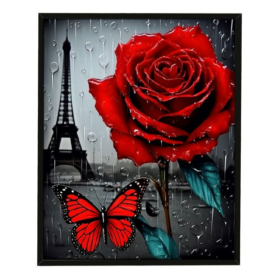 JRXY Vintage Rose Painting Canvas Wall Art, Black And White Red Rose Flower Painting Picture Print, Modern Rose Wall Decor Floral Artwork Framed For Living Room,Bedroom Bathroom 12x16in