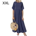 thumbnail image 1 of facefd Robe Maxi à Manches Courtes et Col Rond à Pois pour Femmes Bleu Marine TTG, 1 of 4