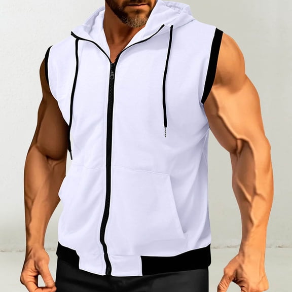 Miqool Sleeveless Hoodies for Men Zip Up Workout Hoodie Gym Athletic Tank Tops Lightweight Hooded Sweatshirt