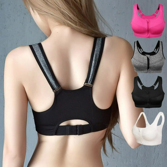 Women Push Up Bras Zipper Front Closure Shockproof Fitness Sports Bra Removable Padded Wirefree Vest Cropped Tops Plus Size M-5XL