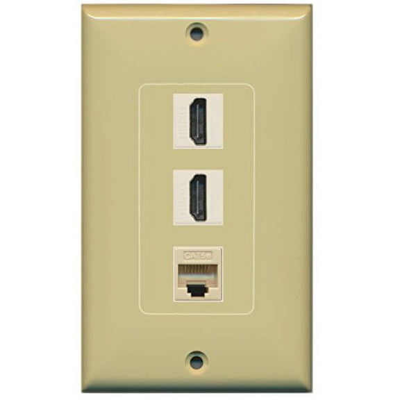 RiteAV - 2 HDMI and 1 Cat5e White Ethernet Port Wall Plate Decorative - Ivory