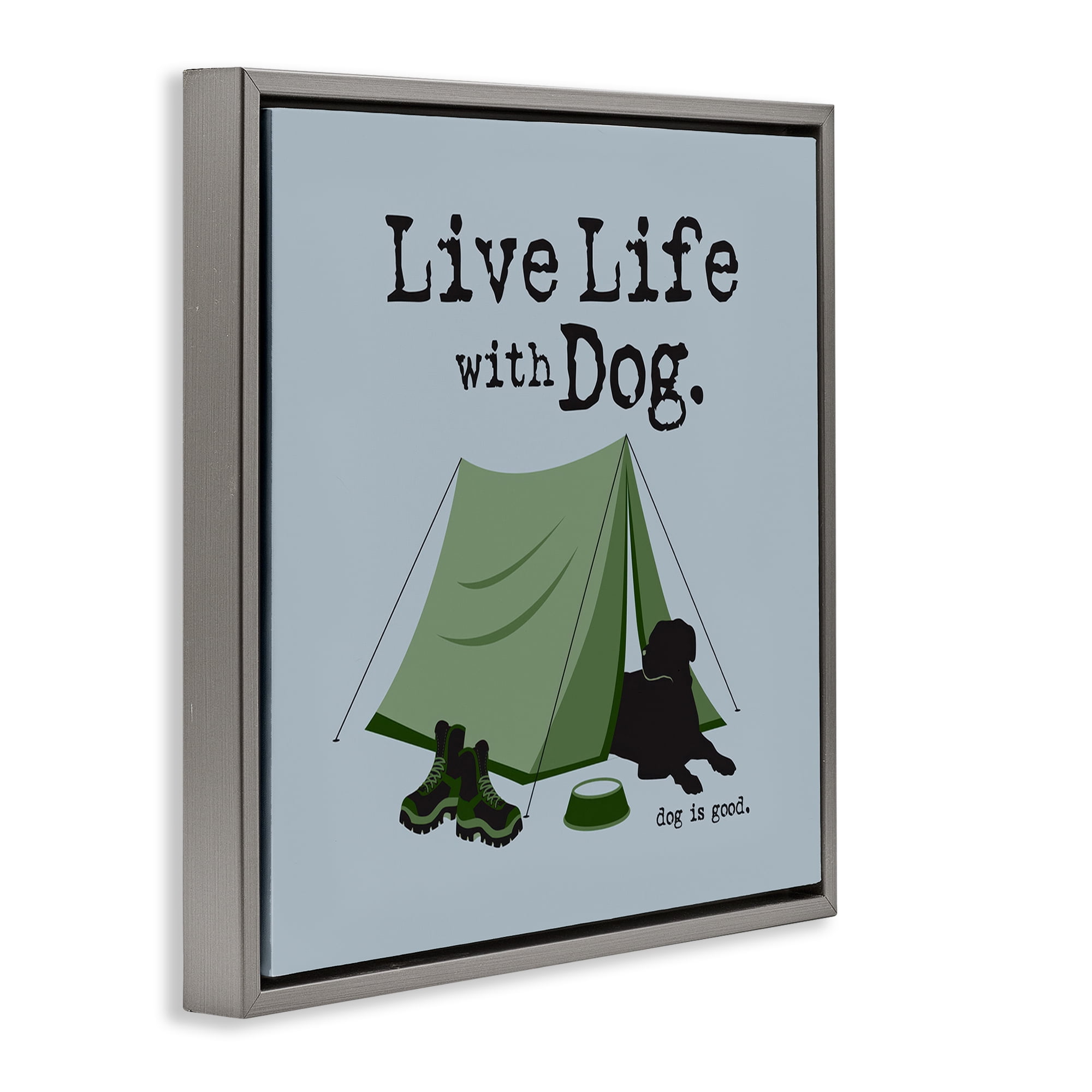Stupell Industries Camping with Dog Animals Painting Gray Floater Framed Canvas Art Print Wall Art, 18 x 18