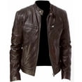 thumbnail image 1 of Chaqueta de cuero para hombre de estilo europeo y americano, chaqueta de cuero de motociclista punk con cuello alto para jóvenes y hombres, 1 of 6