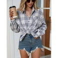 thumbnail image 2 of Women's Button Down Flannel Shirts Plaid Shacket Long Sleeve Collared Business Tops Work Blouses, 2 of 5