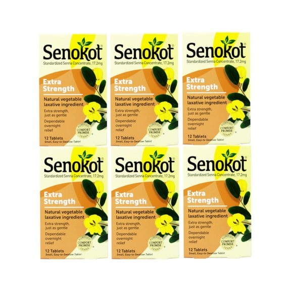 6 Pack - Senokot Extra Strength Natural Vegetable Ingredient Laxative 12 Tablets Each