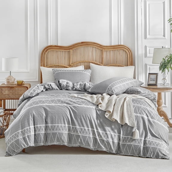 Lekebobor 3 Piece Brushed Grey Queen Duvet Cover Set, Ultra Soft Breathable Bedding 90x90 inches with Zipper & Secure Ties, Includes 2 Pillow Cases