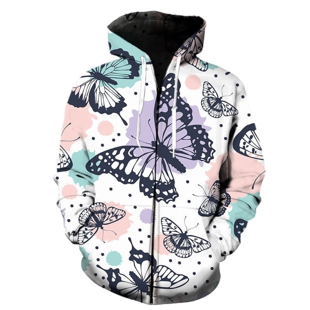Sudadera con capucha y cremallera con estampado 3D estilo hip hop para hombre y mujer, primavera y otoño, con diseño de mariposas y dibujos animados, ropa urbana juvenil, talla 4XL