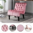 thumbnail image 1 of Silla / silla de ocio de la sala de estar sin acento de terciopelo moderno, silla cómoda de botón de tela tapizada con piernas de madera para el dormitorio, 1 of 5