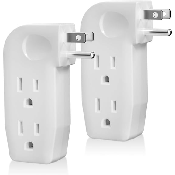 3 Way Outlet Vertical Wall Tap Splitter Adapter with 3 Prong Plug for Behind Furniture, Hard Plastic,UL Listed,2PK