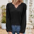 thumbnail image 5 of Scyoekwg Casual Tops for Women V-Neck Ring Hole Eyelet Tops Solid Color Fall Tops Trendy Loose Lightweight Long Sleeve T Shirts Pullover (Black,XXL), 5 of 6