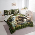 thumbnail image 3 of Castle Fairy Safari Bear 7Pcs Bedding Comforter Set for Teens Boys Men,Jungle Animal Queen Bedding Sets Super Cozy,Geometric Plaid Queen Sheet Sets,Lightweight Room Decor, 3 of 8
