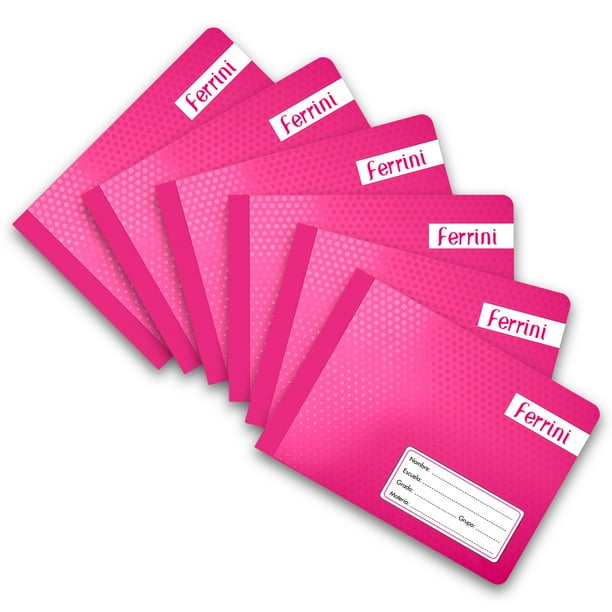 6Pack Cuaderno Cosido Italiano Ferrini 100H Cuadro Chico Rosa
