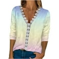 thumbnail image 2 of Idoravan Long Sleeve Shirts for Women Clearance Women's Fashion T-shirt Floral Printed Lace Three Quarter Sleeve Blouse V-Neck Casual Tops, 2 of 5